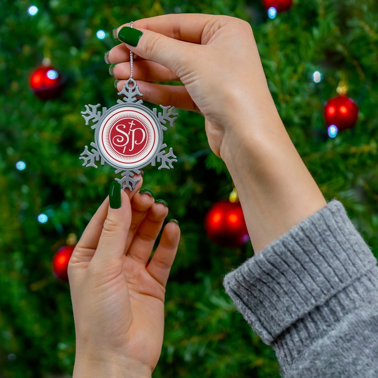 Personalized Pewter Snowflake Heirloom Ornament – Elegant Custom Monogram Keepsake - St Philip School, Melbourne, KY