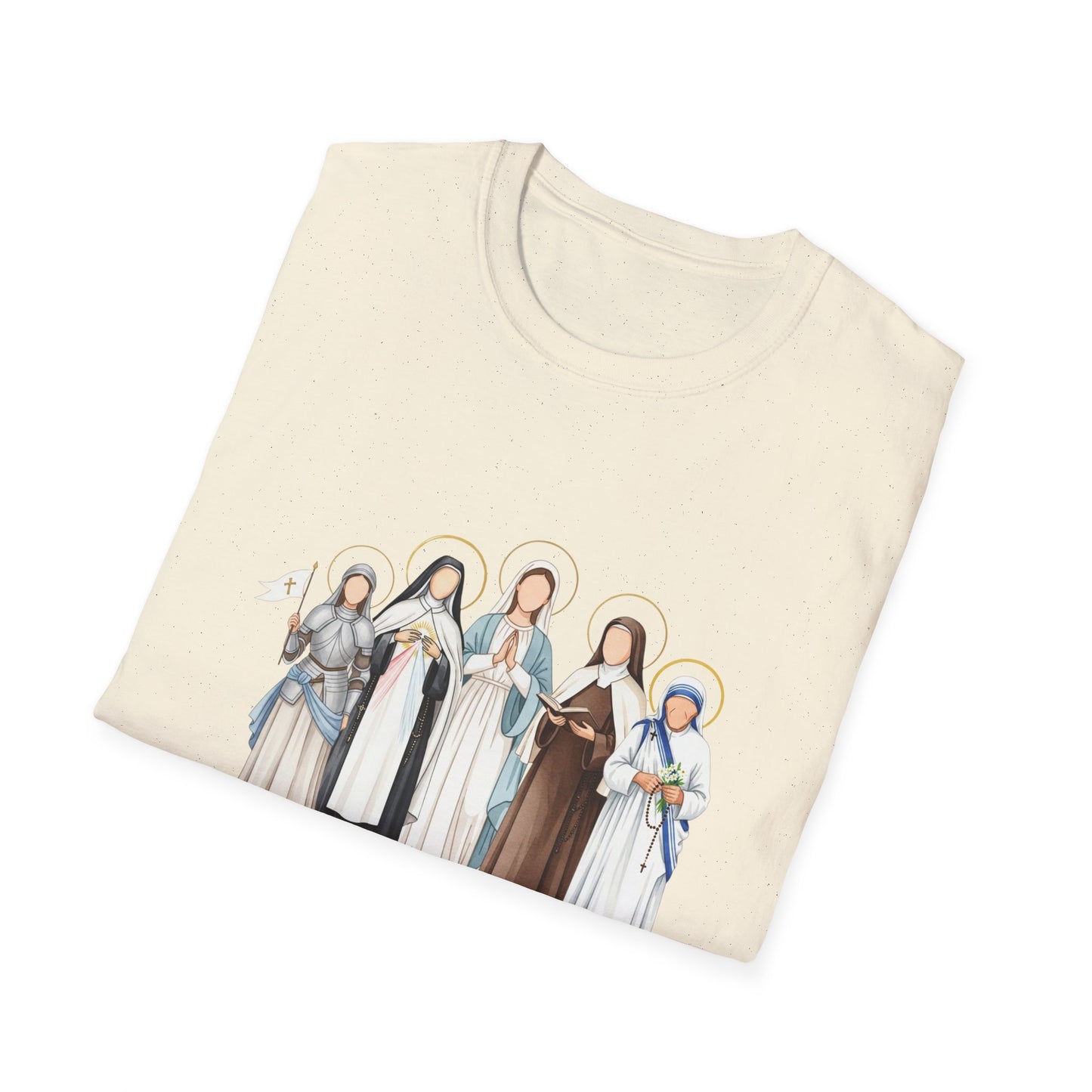 Saints Illustration T-Shirt — "Faith, Strength, Grace" Catholic Devotional Tee