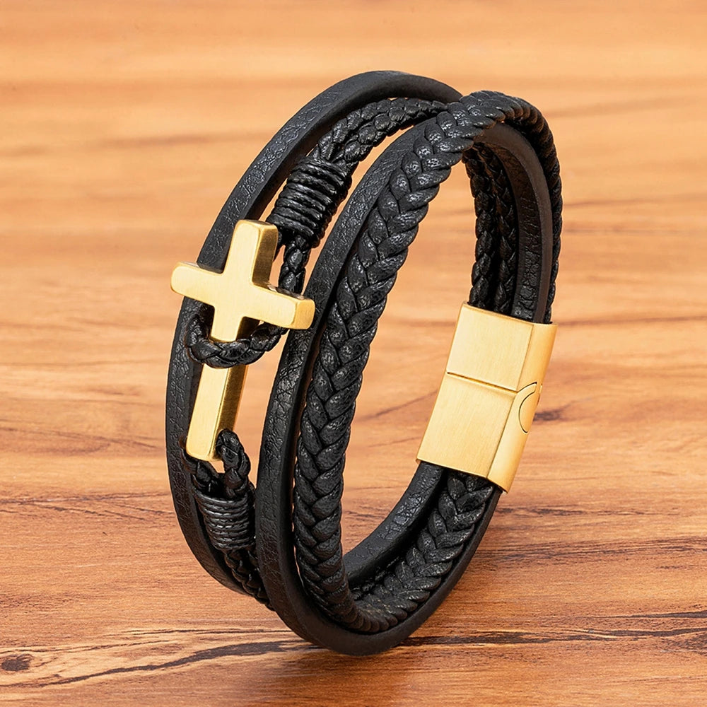 Faithful Cross Leather Bracelet