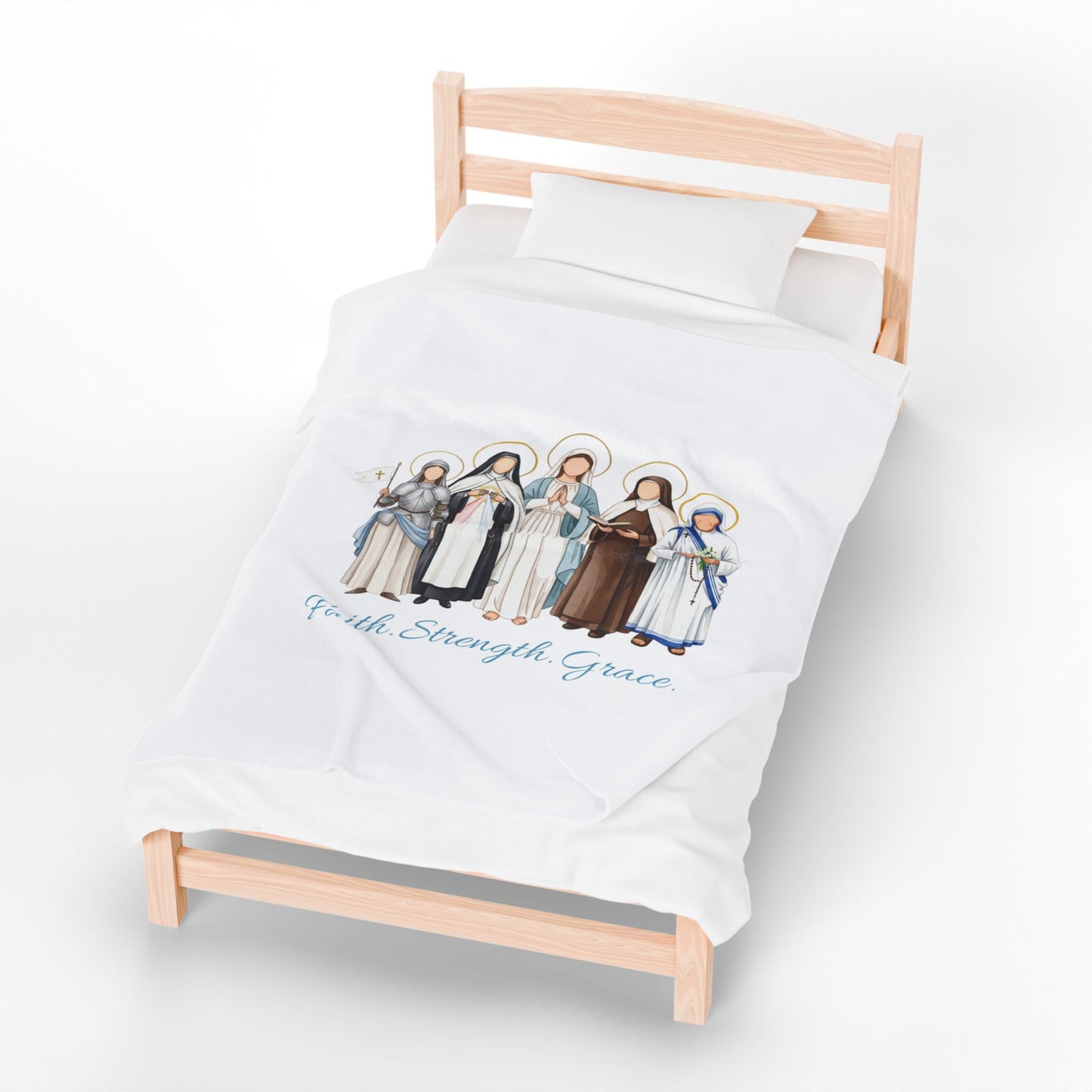 Faith Strength Grace Catholic Velveteen Plush Blanket - Cozy Psalm 46:10 Throw