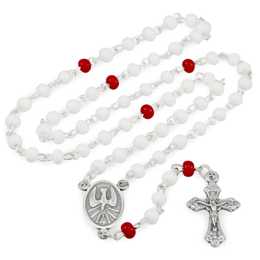 Rosary Glass White Beads Holy Spirit Confirmation