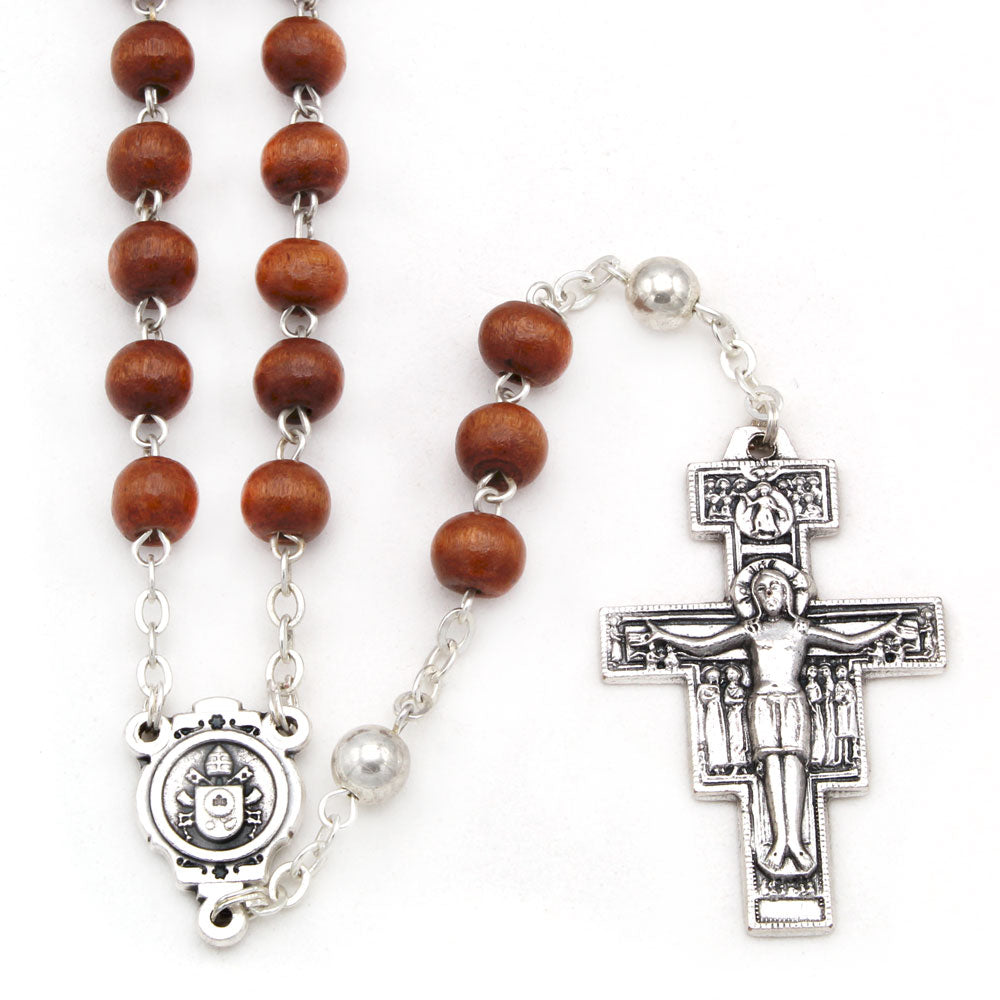 Rosary Wooden Brown Beads San Damiano Crucifix