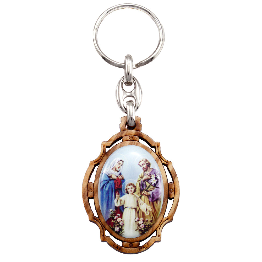 Holy Family Olive Wood Keychain