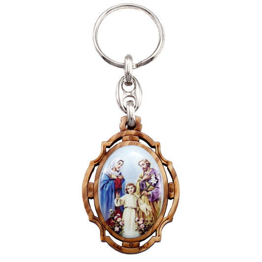 Holy Family Olive Wood Keychain