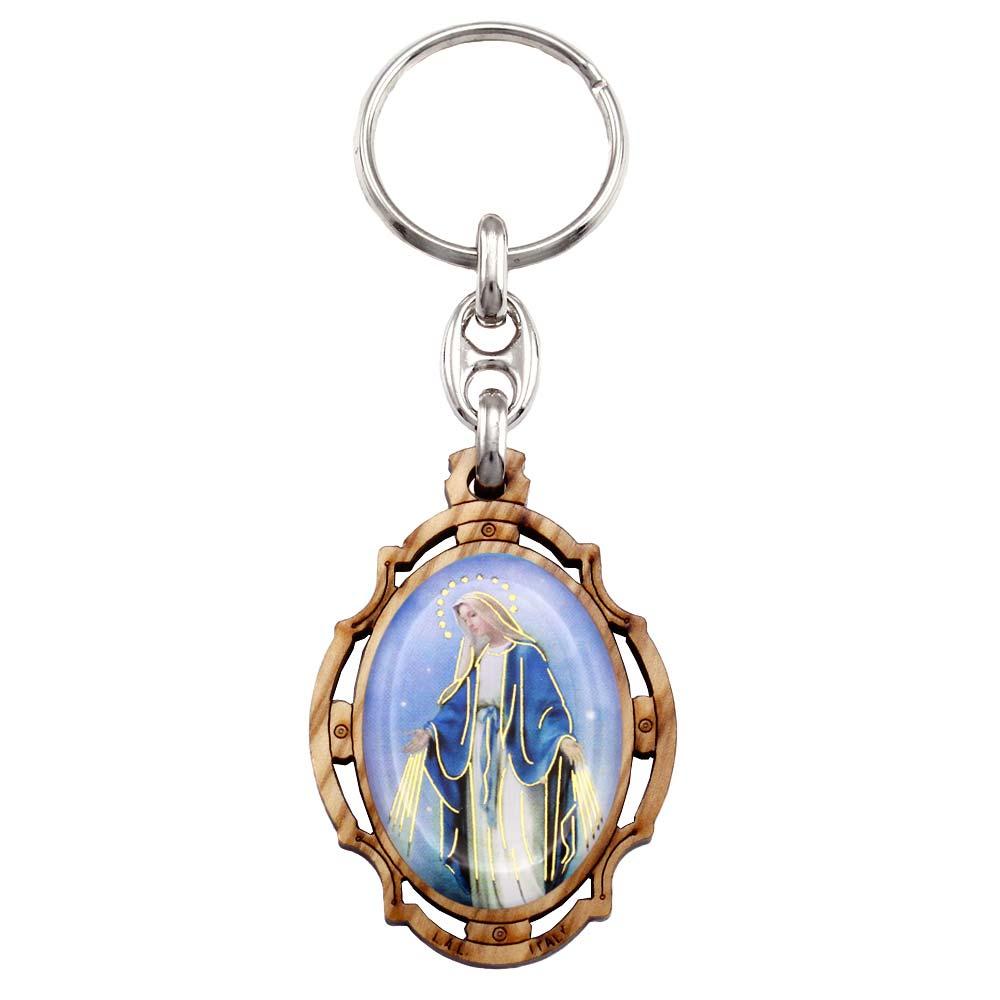 Our Lady of Grace Olive Wood Keychain