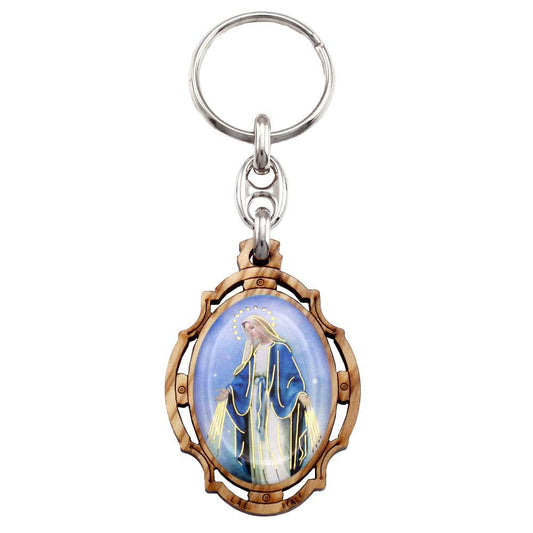 Our Lady of Grace Olive Wood Keychain