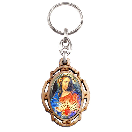 Sacred Heart of Jesus Olive Wood Keychain