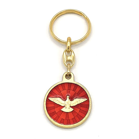 Holy Spirit Keychain Red Enameled and Gold Finish