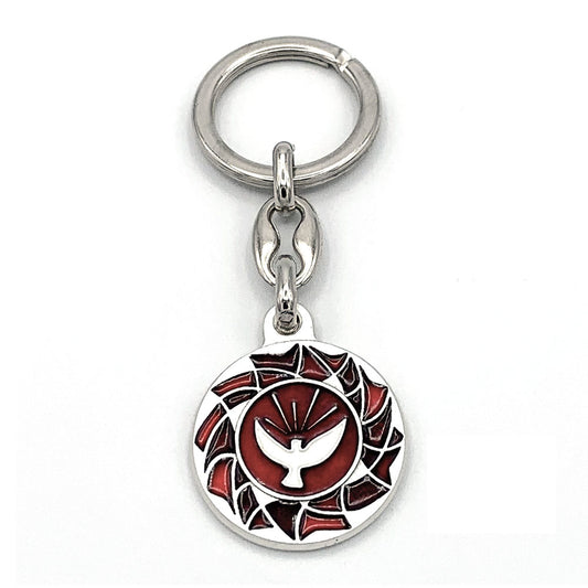 Holy Spirit Keychain Red Silver Finish