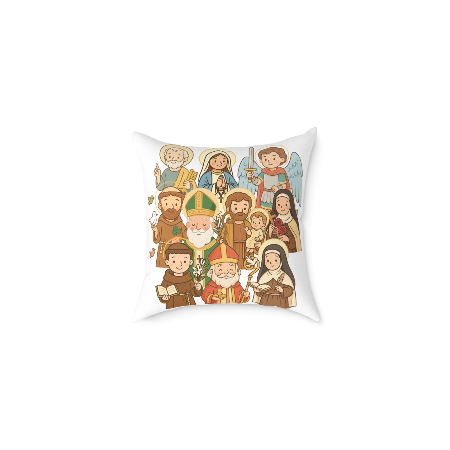 Whimsical Saintly Characters Accent Pillow