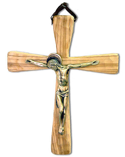 Artistic Style Olive Wood Wall Crucifix with Bronze Corpus - 10 in