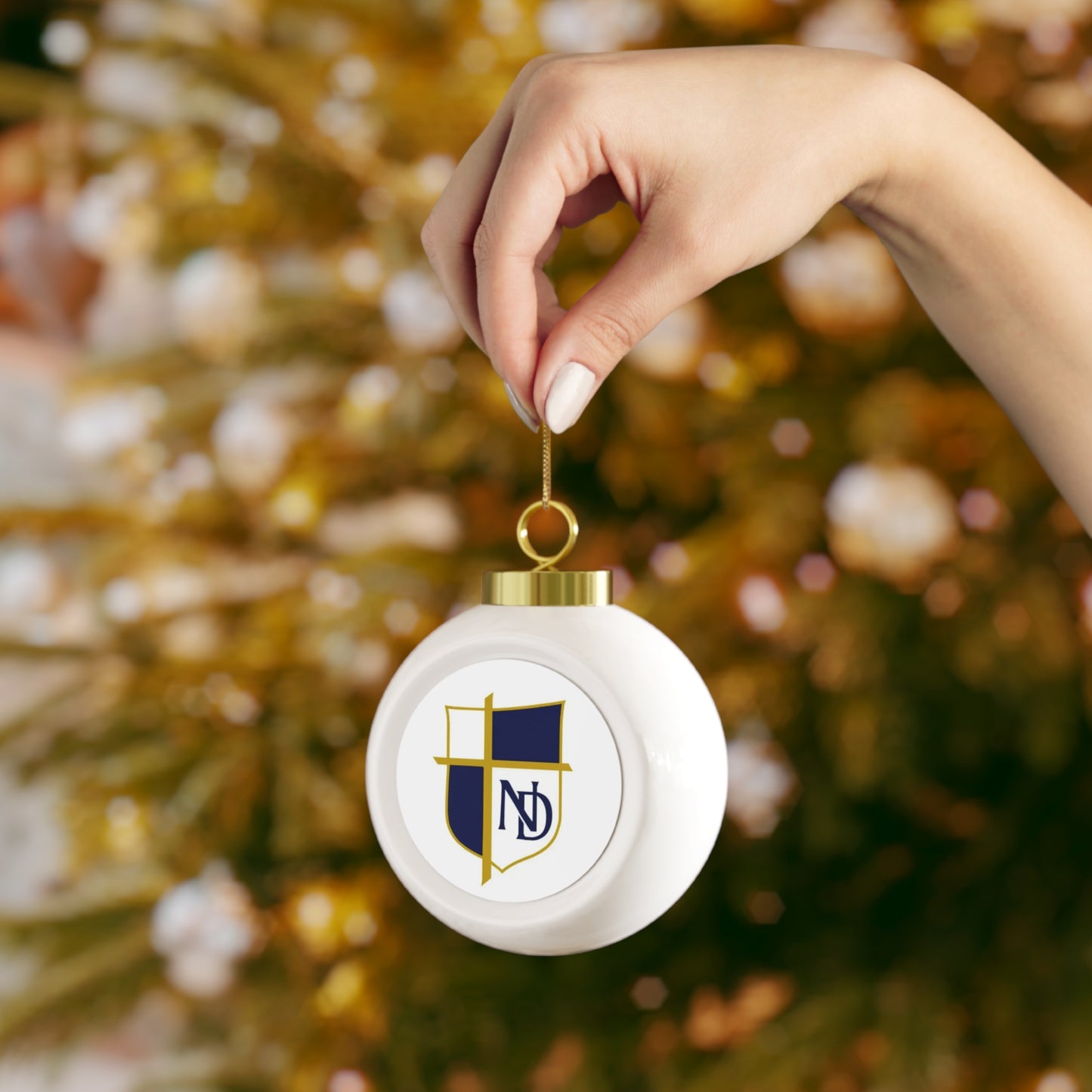 Notre Dame Catholic School - Kerrsville, TX - Christmas Ball Ornament — Festive Poinsettia & Candles Holiday Glass Ornament