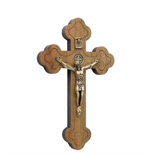 7.5-inch Wooden Crucifix with Antique Gold Corpus