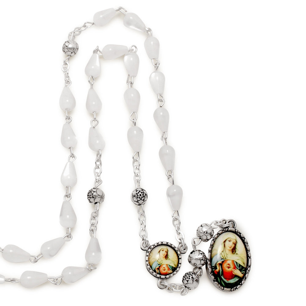Seven Sorrows of Mary Rosary Chaplet Acrylic Pearl Beads and Matching Rosary Pouch 8-1509