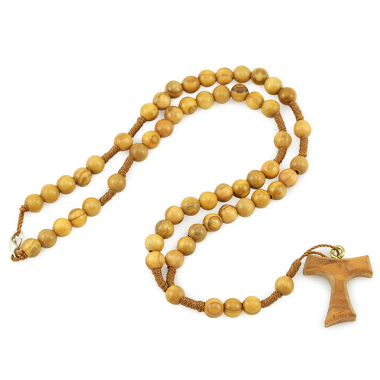 Olive Wood Rosary Tau Cross with Clasp