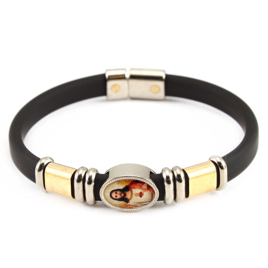 Catholic Spiritual Bracelet with Medal and Gold Slider Beads