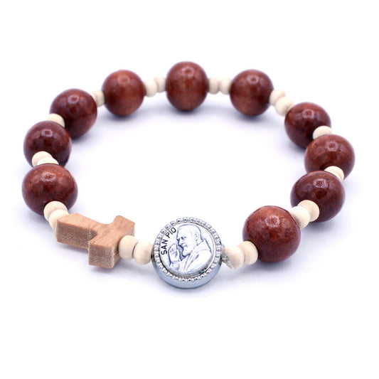 Padre Pio Elastic Bracelet Wooden Beads