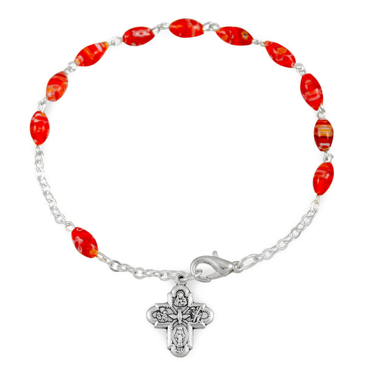 Rosary Bracelet Red Millefiori Glass Beads Four way Cross