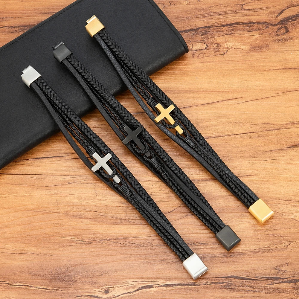 Faithful Cross Leather Bracelet