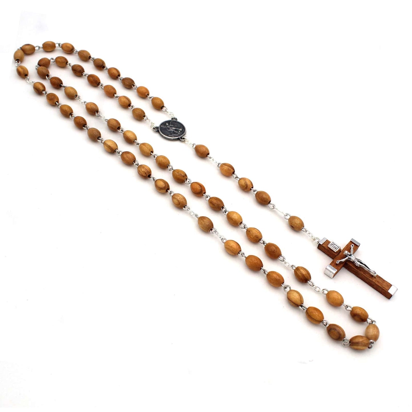 St. Michael Rosary with Olive Wood Beads Wooden Crucifix