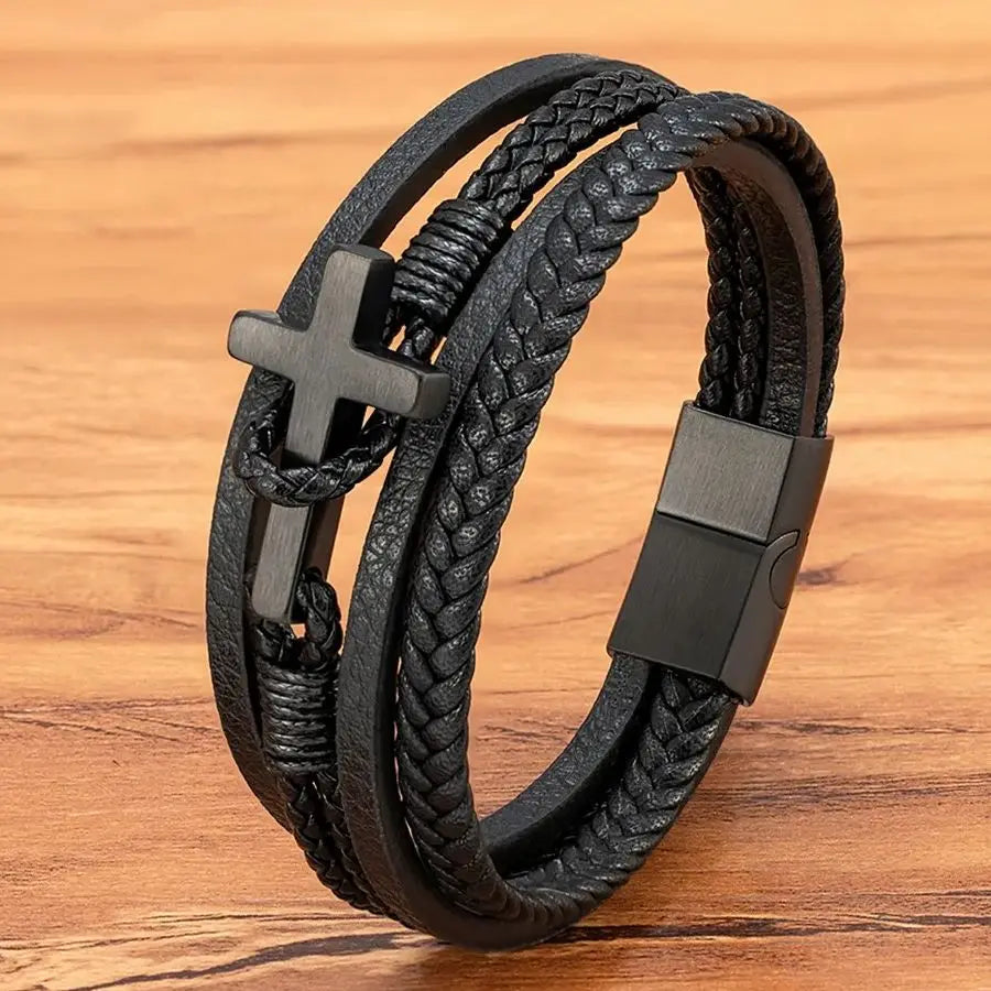 Faithful Cross Leather Bracelet
