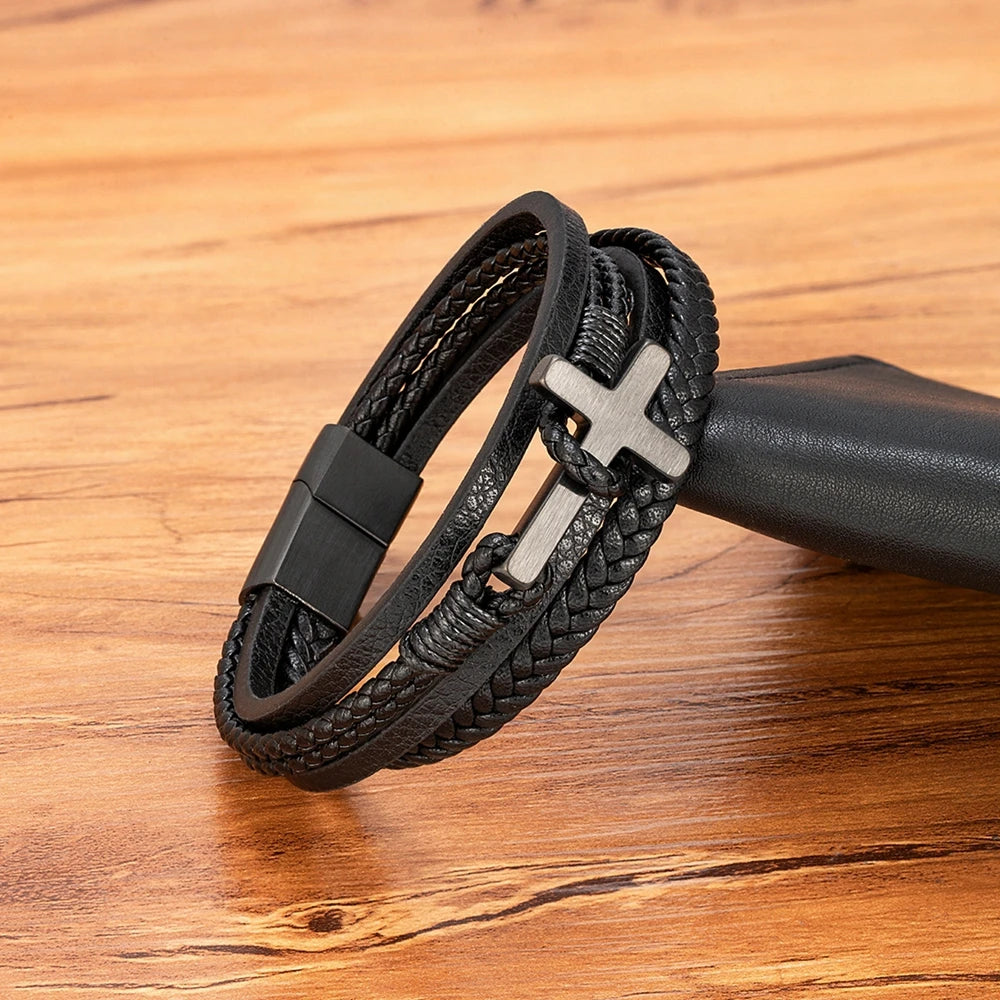 Faithful Cross Leather Bracelet