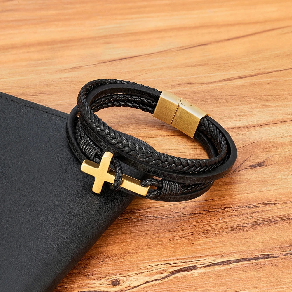 Faithful Cross Leather Bracelet