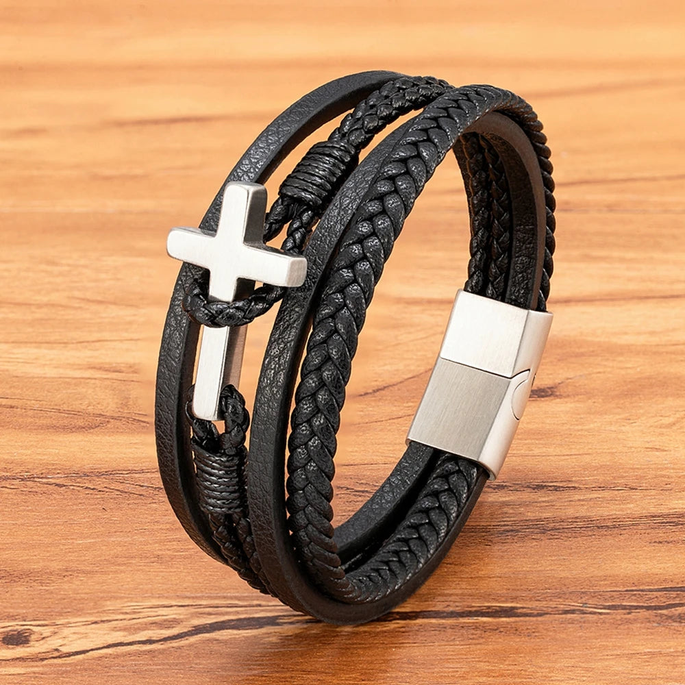 Faithful Cross Leather Bracelet