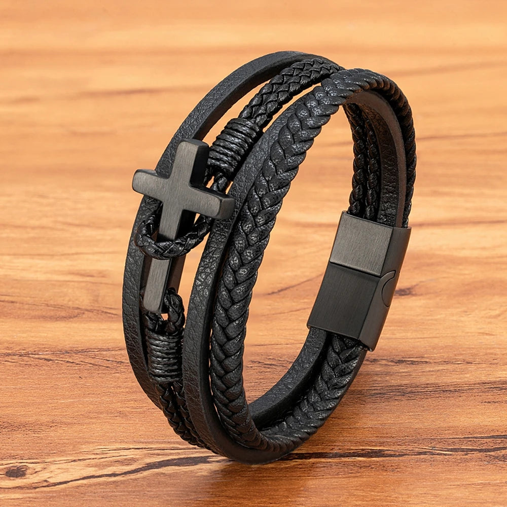 Faithful Cross Leather Bracelet