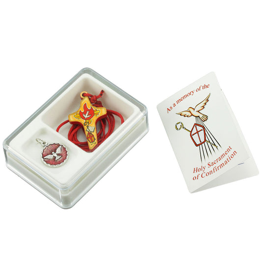 Holy Spirit Wooden Cross Pendant and Medal Confirmation Gift Set