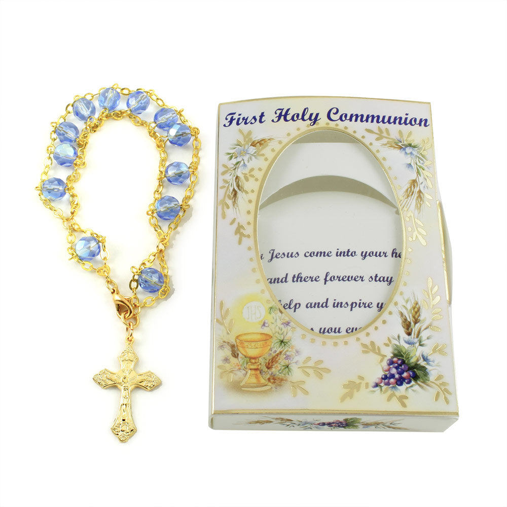 Rosary Bracelet First Communion Gift for Girls - Ladder Design with Crystal Beads