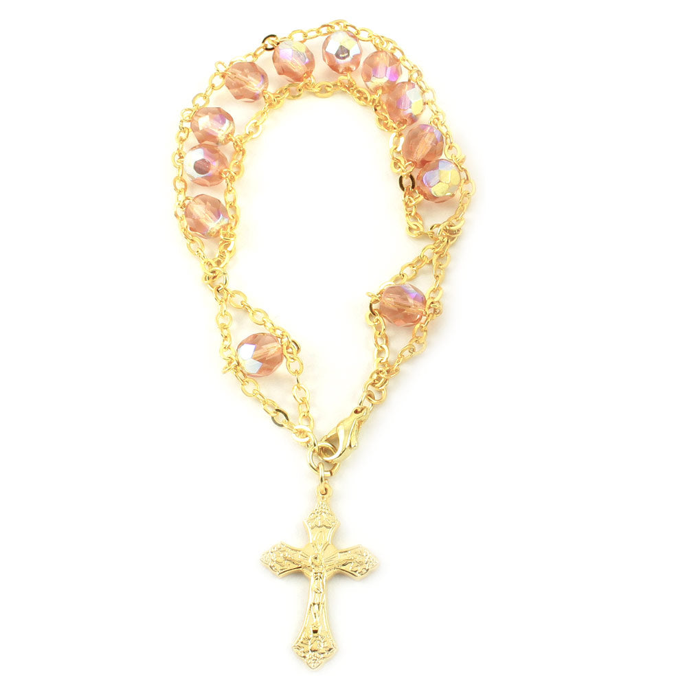 Rosary Bracelet First Communion Gift for Girls - Ladder Design with Peach Beads