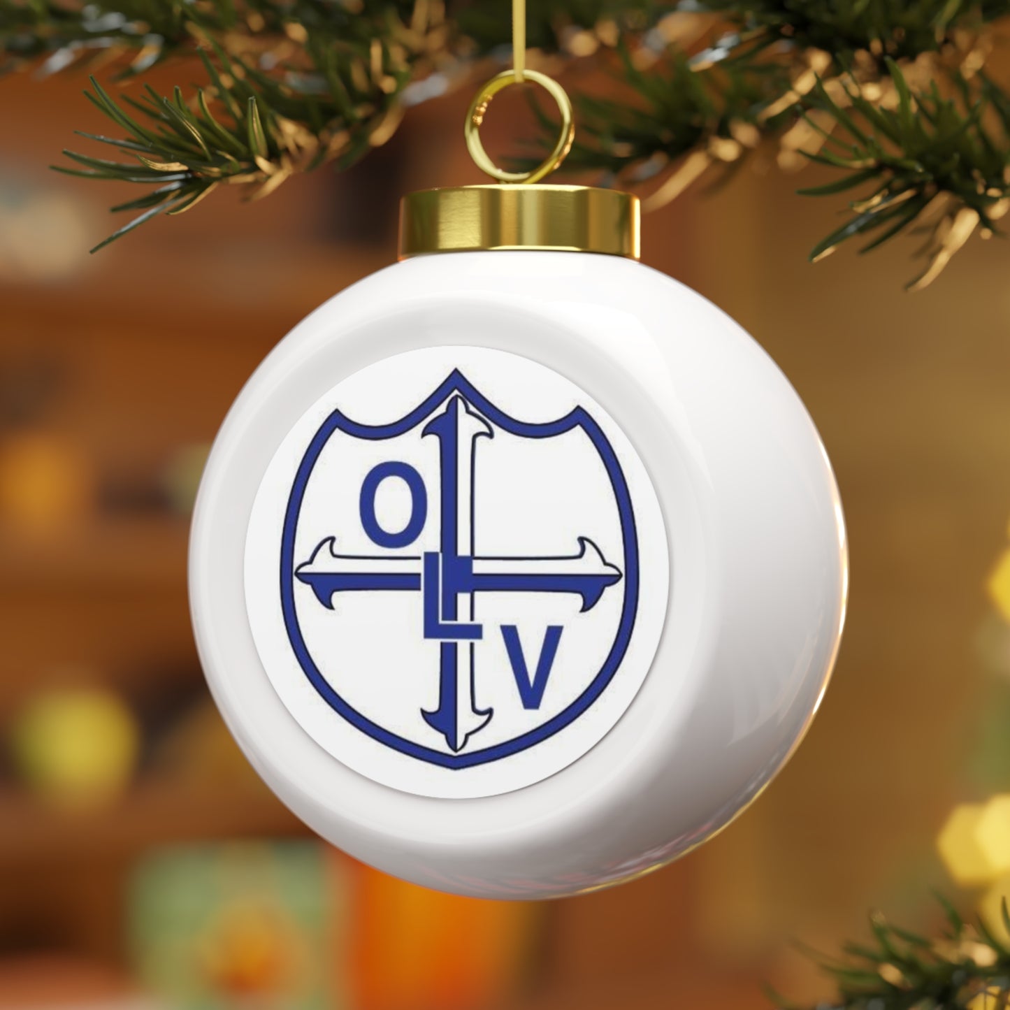 Our Lady of Victory School, Mount Vernon NY -  Christmas Ball Ornament — Festive Poinsettia & Candles Holiday Glass Ornament
