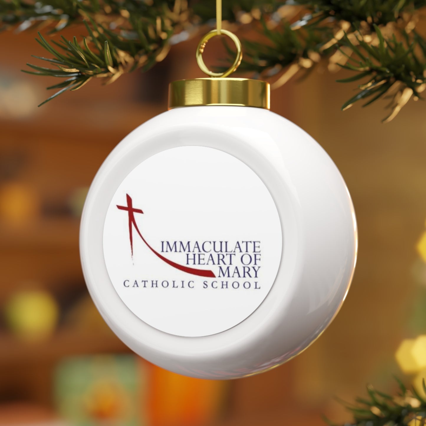 Immaculate Heart of Mary Catholic School - Grand Rapids, MI  -  Christmas Ball Ornament — Festive Poinsettia & Candles Holiday Glass Ornament