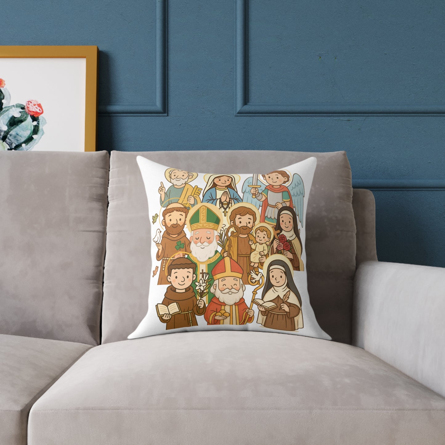 Whimsical Saintly Characters Accent Pillow