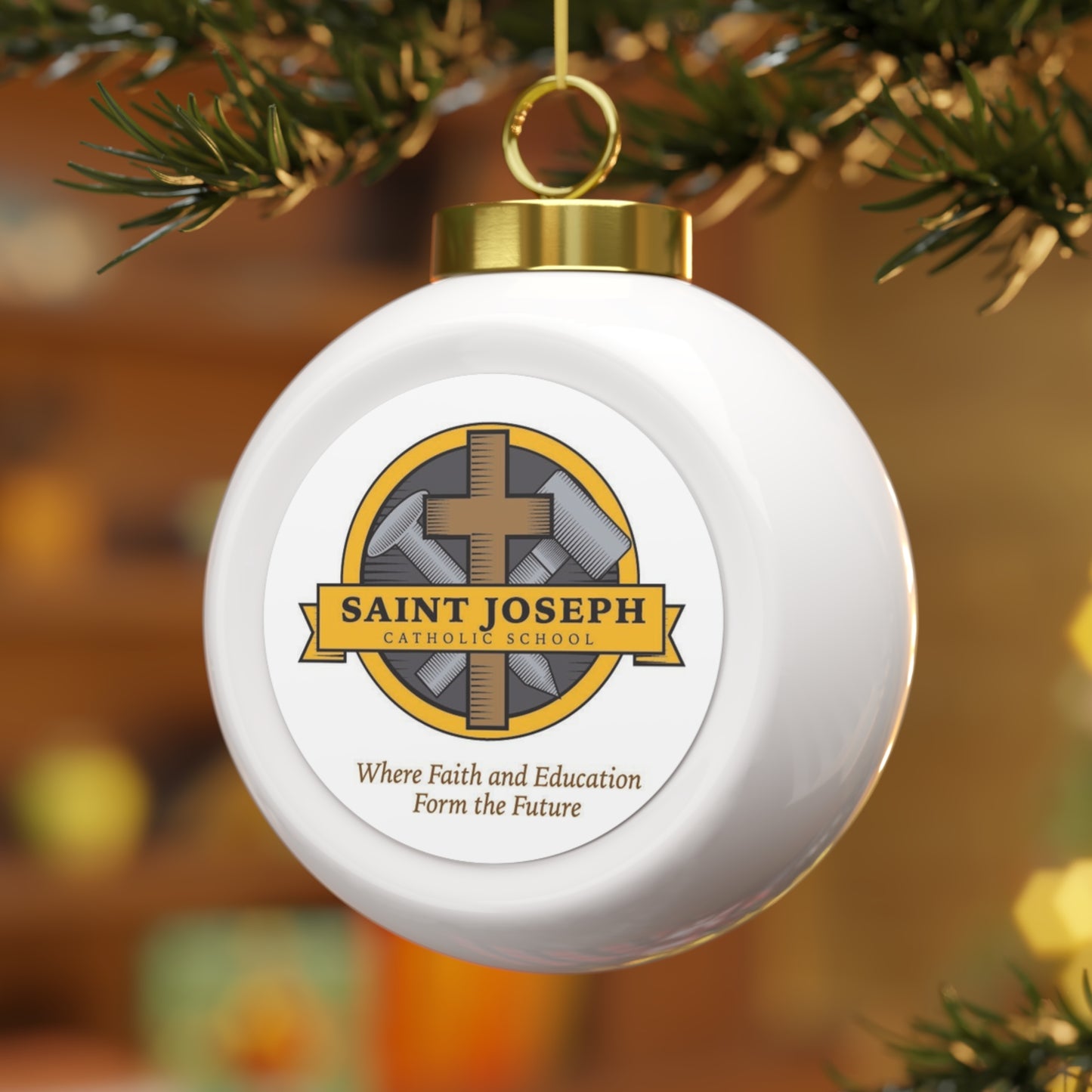 St Joseph Catholic School - Monroeville, OH  -  Christmas Ball Ornament — Festive Poinsettia & Candles Holiday Glass Ornament