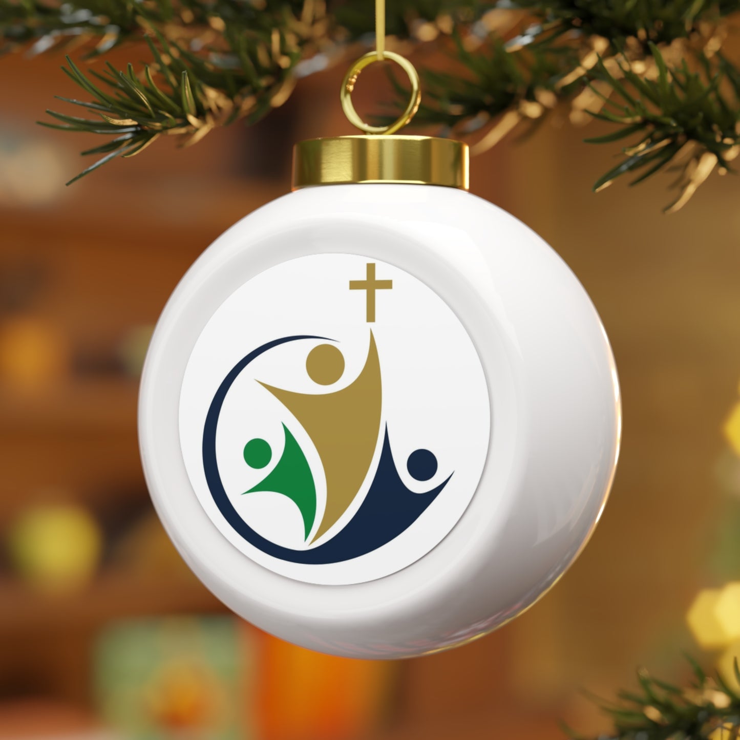 Bishop Baraga Academy- Freemont, MI Christmas Ball Ornament — Festive Poinsettia & Candles Holiday Glass Ornament