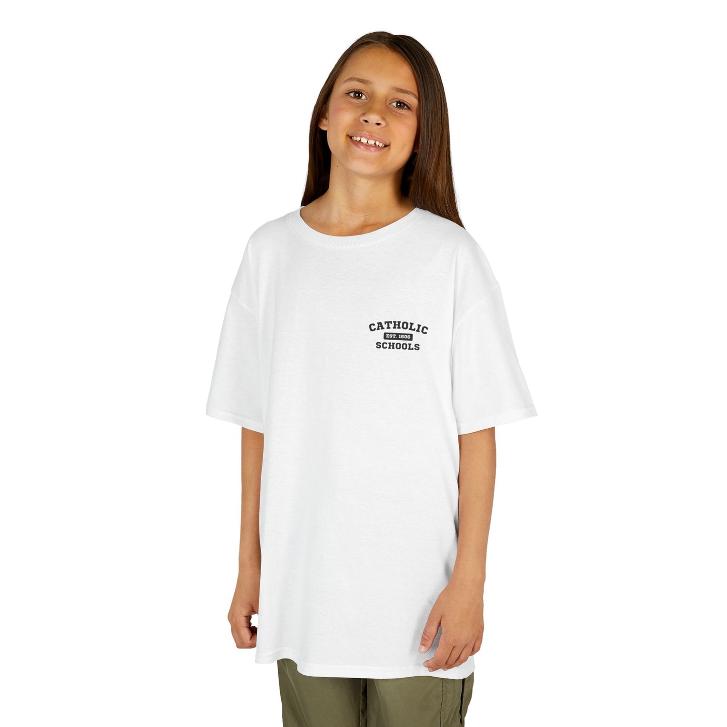 Catholic Schools Est. 1606 Kids T-Shirt – "Play Hard ∙ Study Harder ∙ Pray Hardest" (Catholic Schools Series)
