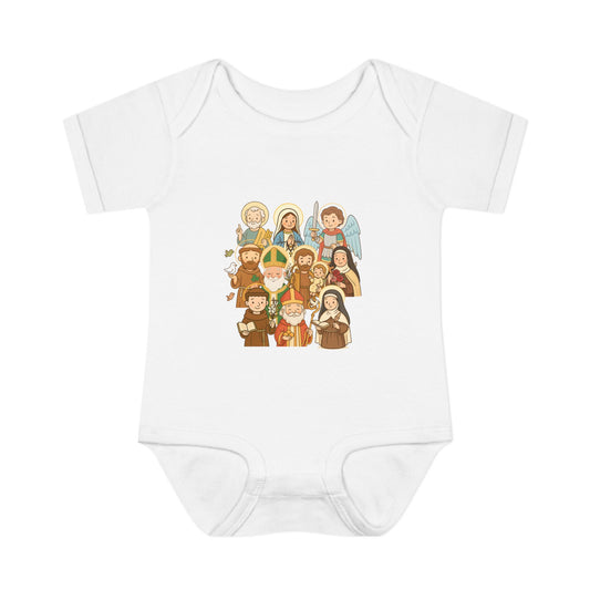 Cute Kid-Friendly Saints Catholic Baby Bodysuit - Fun Cartoon Saints - Baptism & Christening Gift