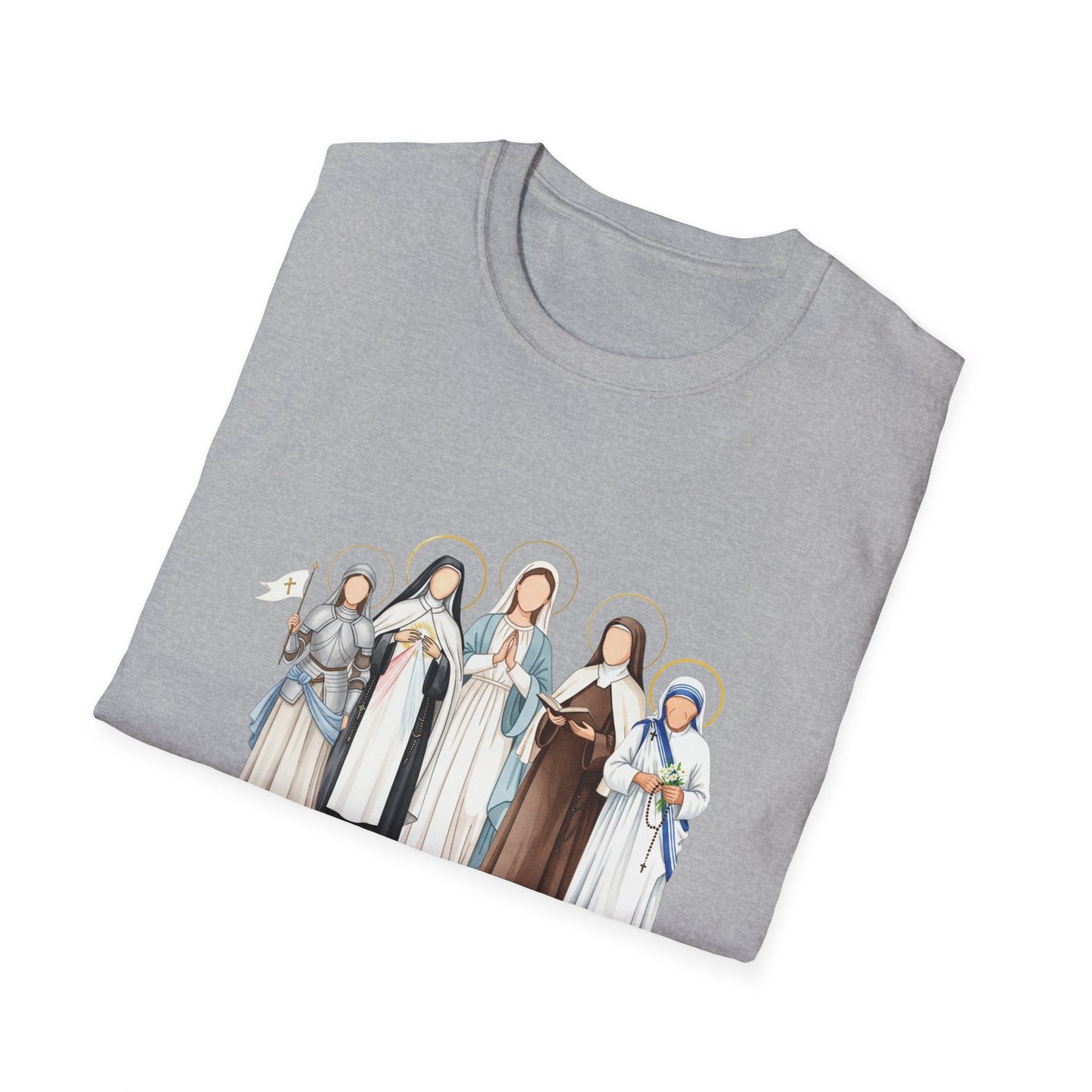 Saints Illustration T-Shirt — "Faith, Strength, Grace" Catholic Devotional Tee