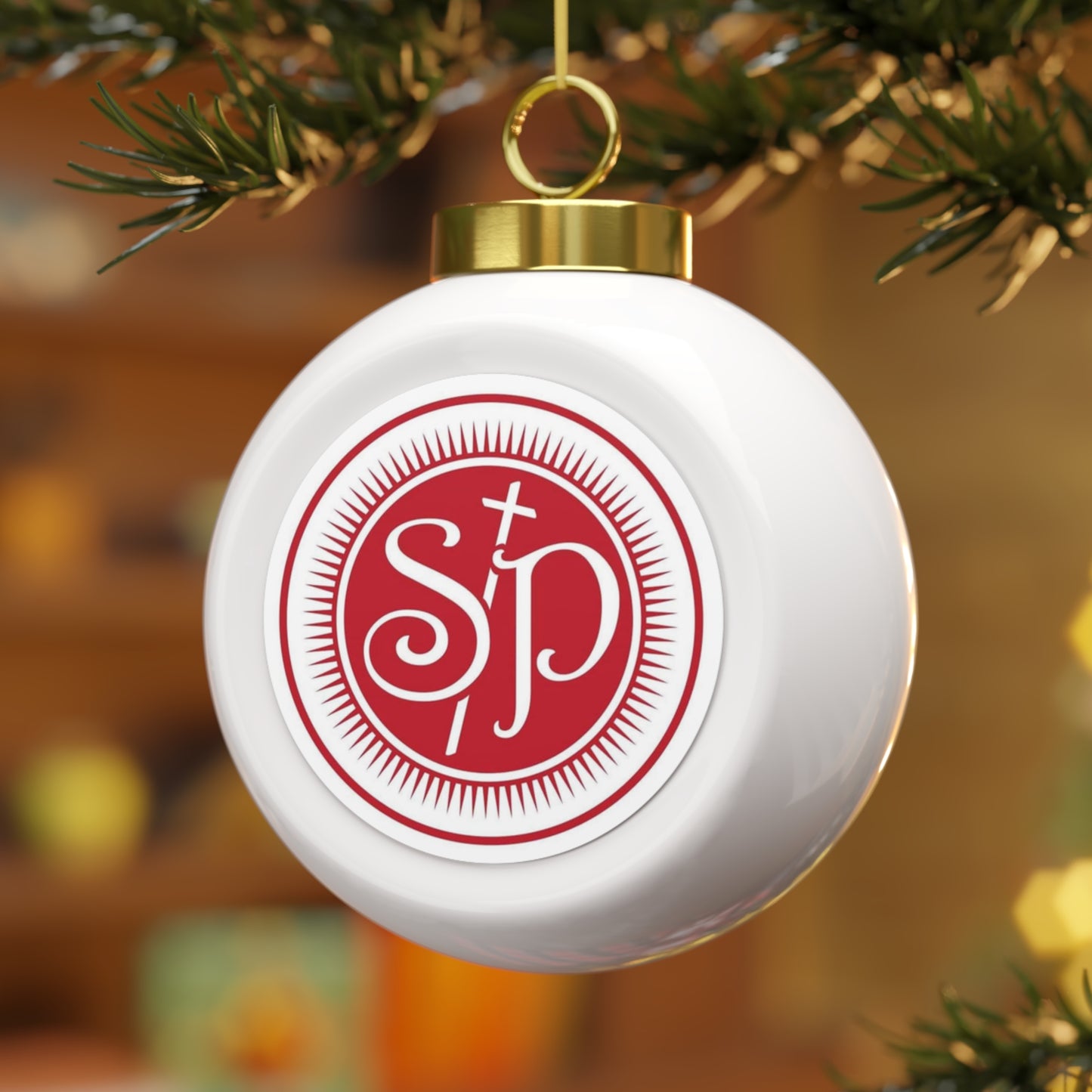 Saint Philip School - Melbourne, KY Christmas Ball Ornament — Festive Poinsettia & Candles Holiday Glass Ornament