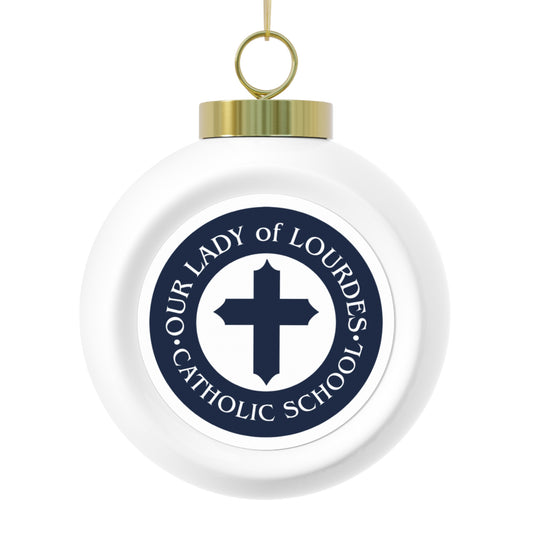 Our Lady of Lourdes Catholic School, Richmond VA -  Christmas Ball Ornament — Festive Poinsettia & Candles Holiday Glass Ornament