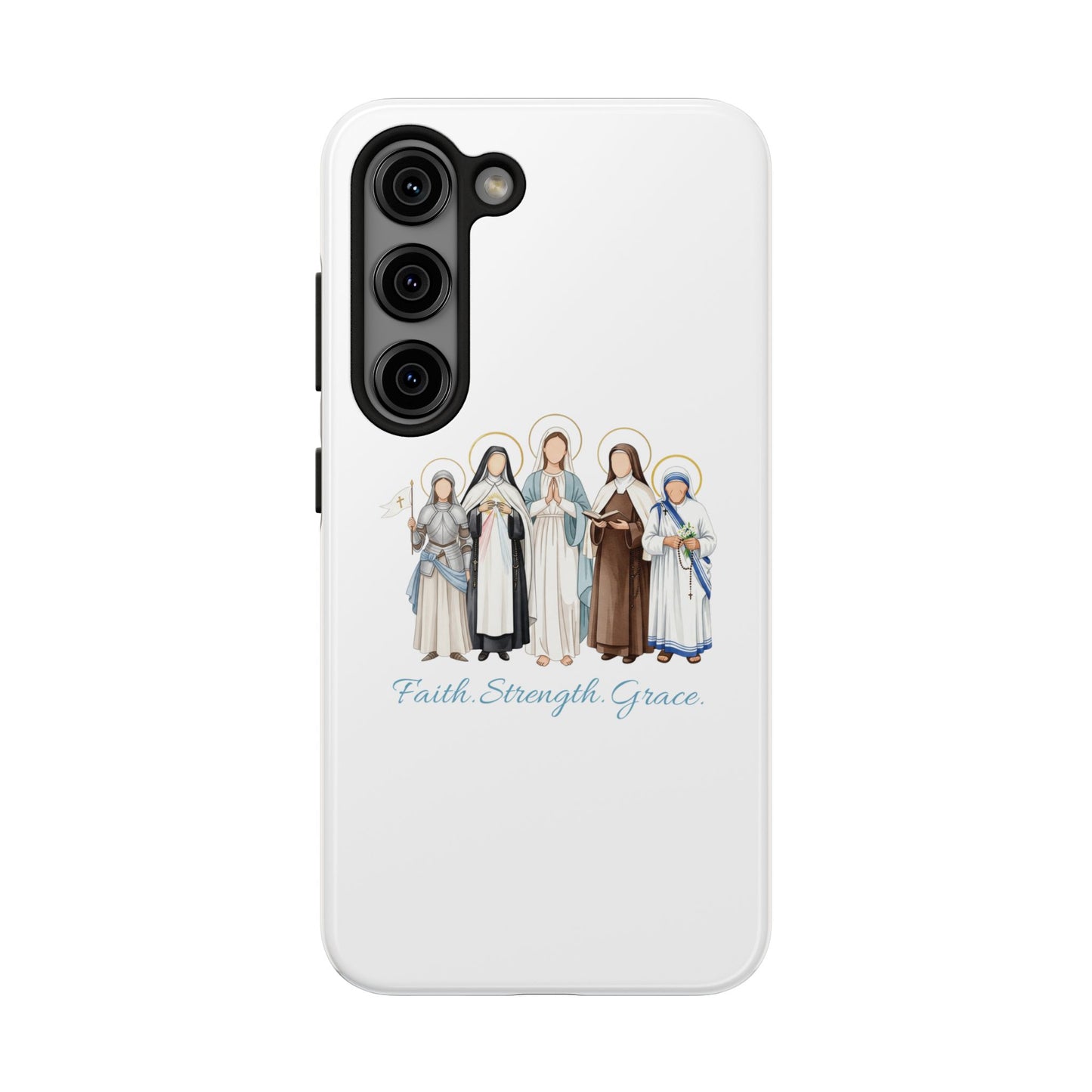Faith Strength Grace Catholic Tough Phone Case - Women Saints iPhone & Samsung Case