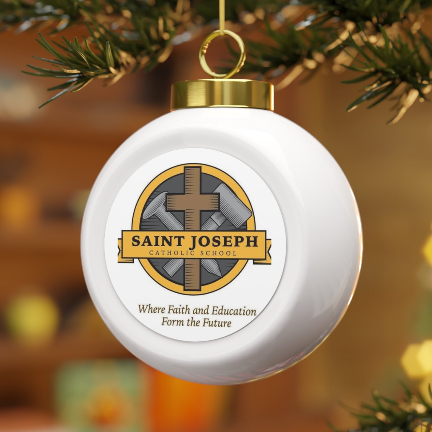 St Joseph Catholic School - Monroeville, OH  -  Christmas Ball Ornament — Festive Poinsettia & Candles Holiday Glass Ornament