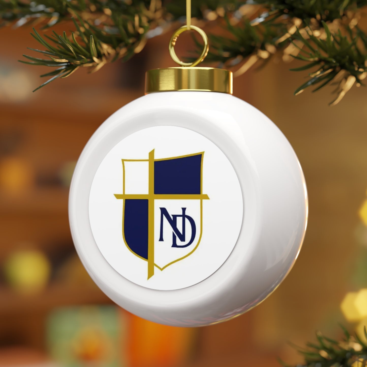 Notre Dame Catholic School - Kerrsville, TX -  Christmas Ball Ornament — Festive Poinsettia & Candles Holiday Glass Ornament
