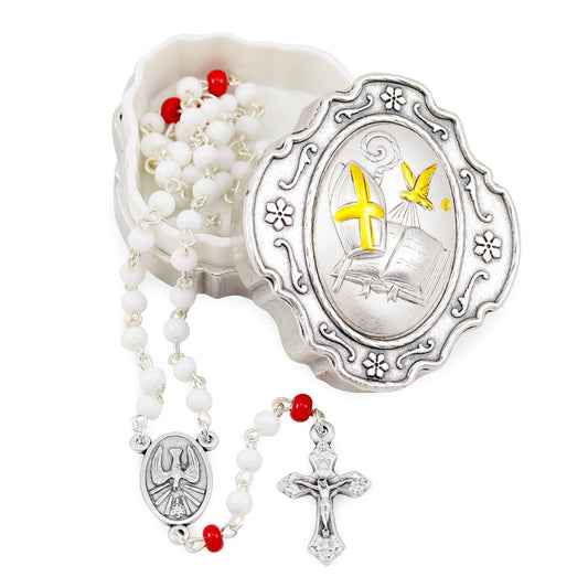 Holy Spirit Rosary Glass Beads and Box Gift Set