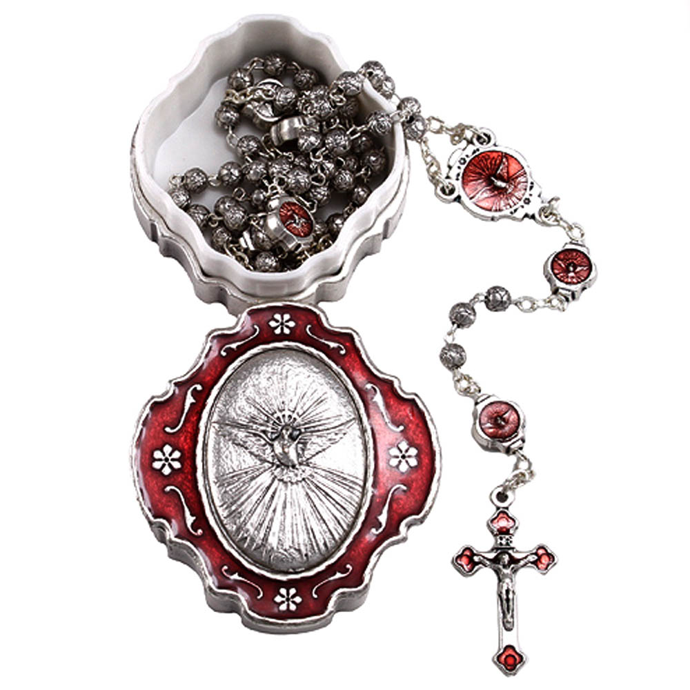 Holy Spirit Rosary Cube Metal Beads and Box - Confirmation Gift Set