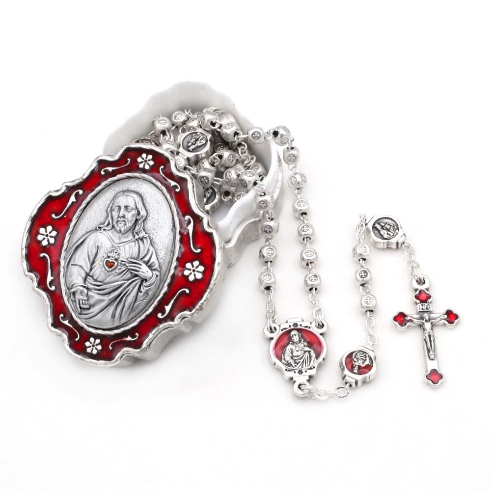 Sacred Heart of Jesus Rosary Metal Beads and Box Gift Set 4-1415