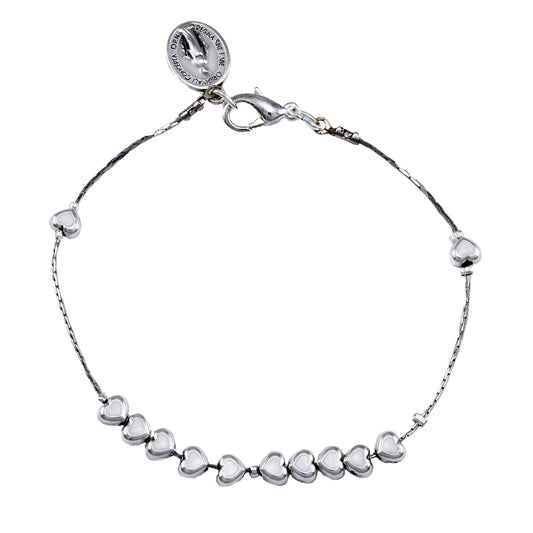 Rosary Bracelet Metal White Heart Beads