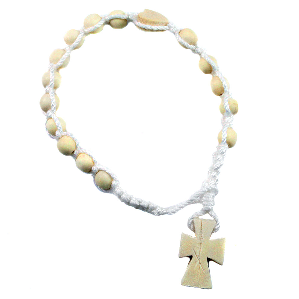 Rosary Bracelet White Wooden Beads